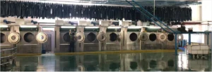 custom distressed denim jeans production line in China factory