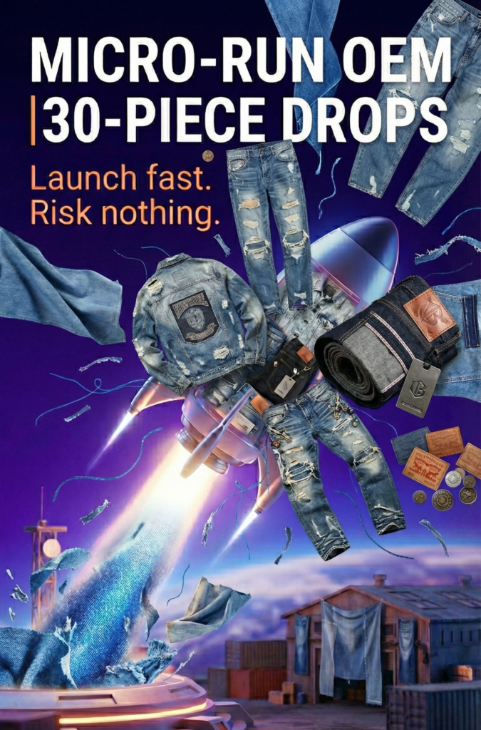 custom distressed denim jeans production line in China factory