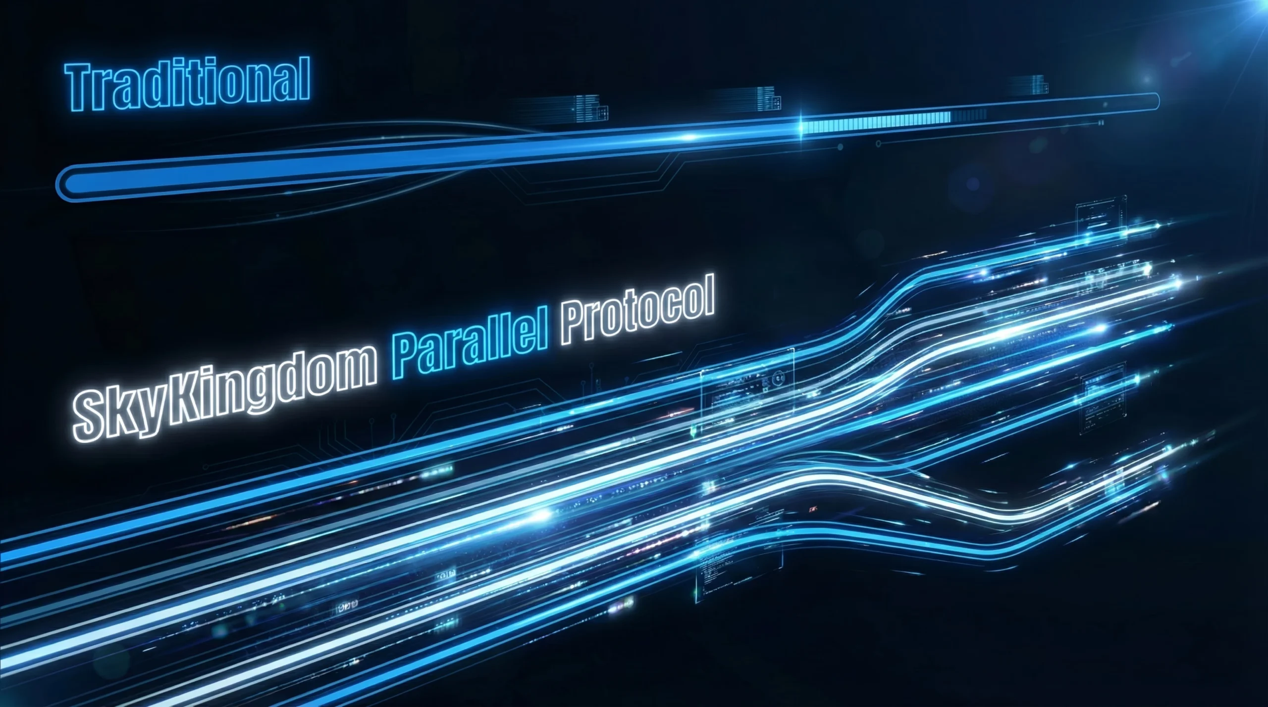 Data visualization comparing slow Traditional linear manufacturing timelines vs the high speed SkyKingdom Parallel Protocol scaled