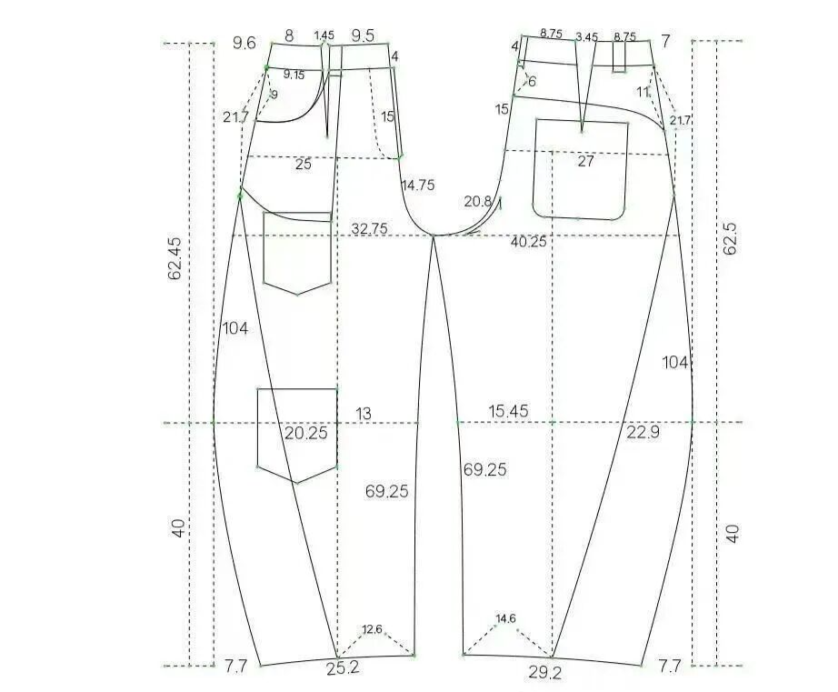 Industrial Pattern Making of Curved Blade Loose Denim Pants