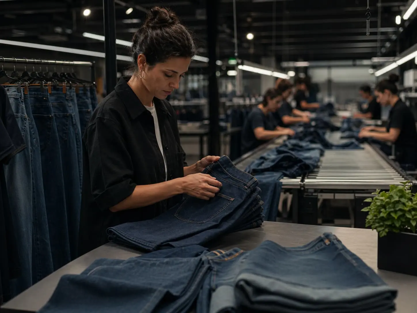 Modern denim production and quality control inspection