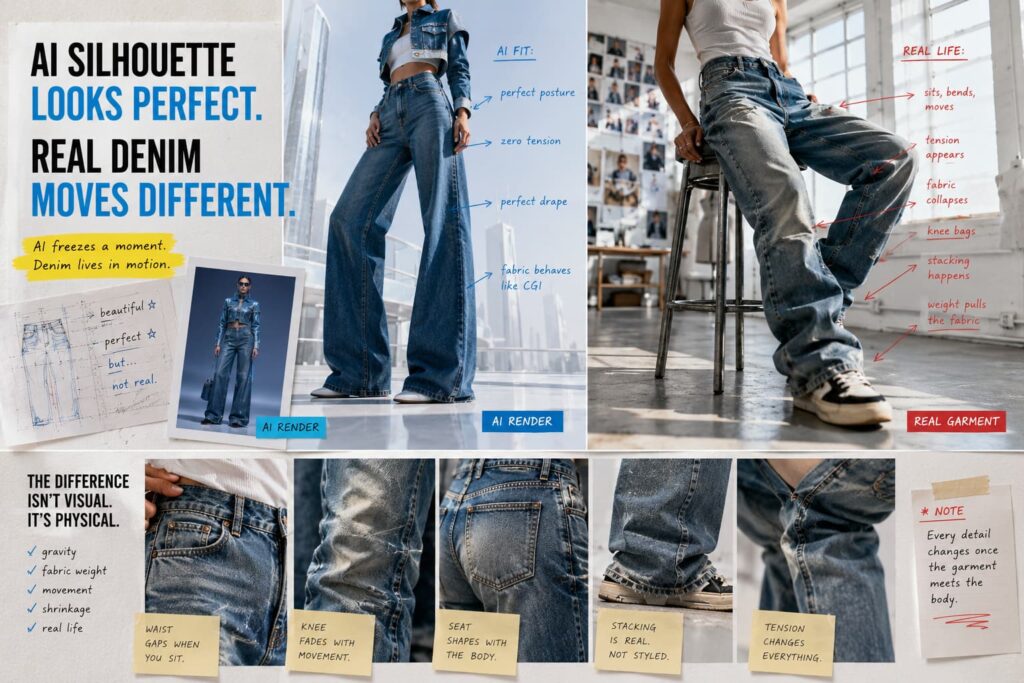 ai denim silhouette vs real body movement
