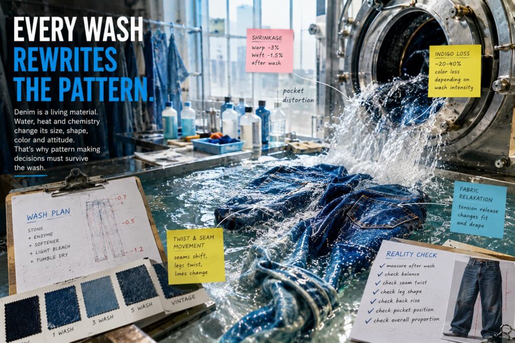 denim wash process changes pattern