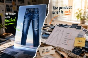 unfinished denim sample brief vs ai image