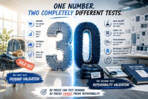 30 piece denim run illustrating demand validation versus repeatability validation