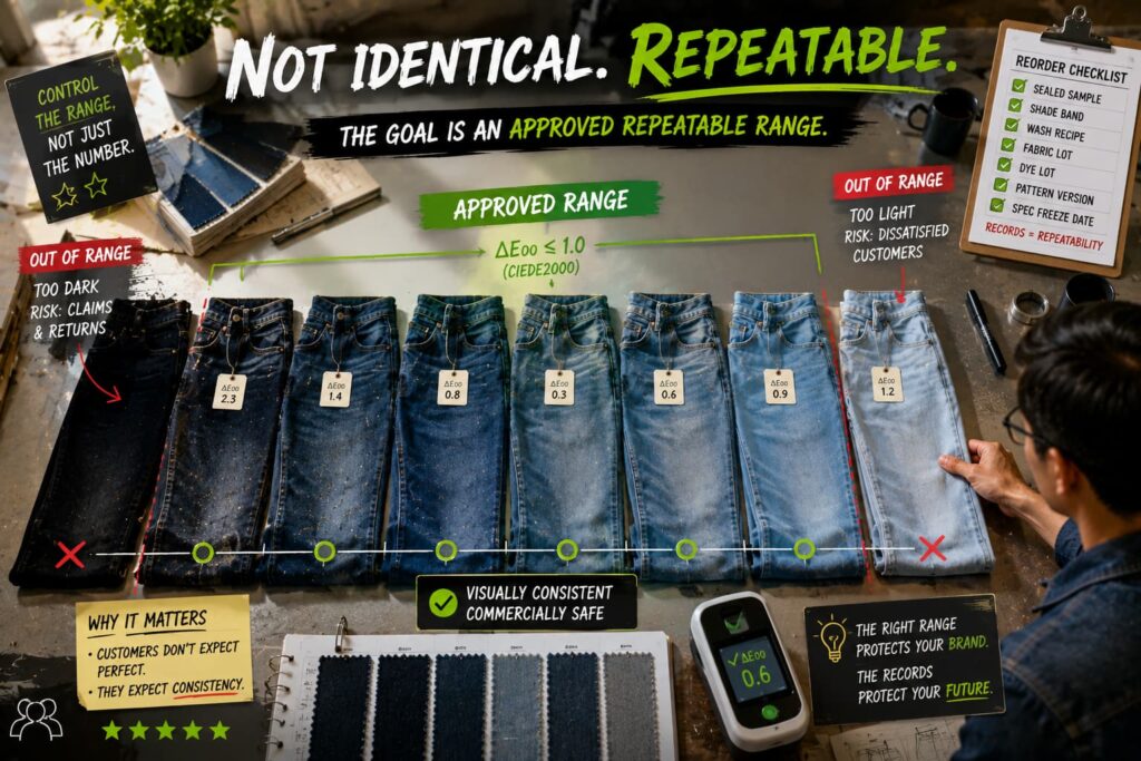 approved denim shade range used to control reorder consistency