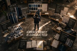 archived denim approval samples and wash records supporting long term reorder consistency