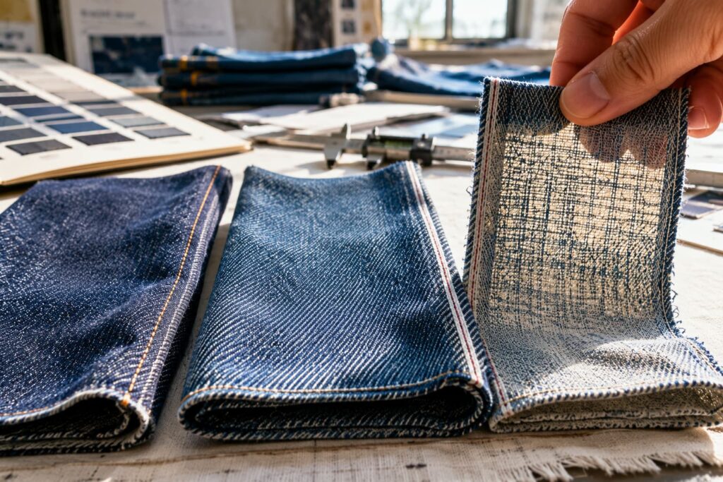 comparing denim fabric quality and construction during supplier sourcing review