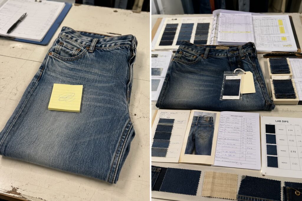 comparison between denim wash label and reproducible production record