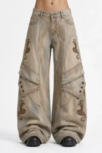custom vintage sand wash panelled wide leg jeans sample