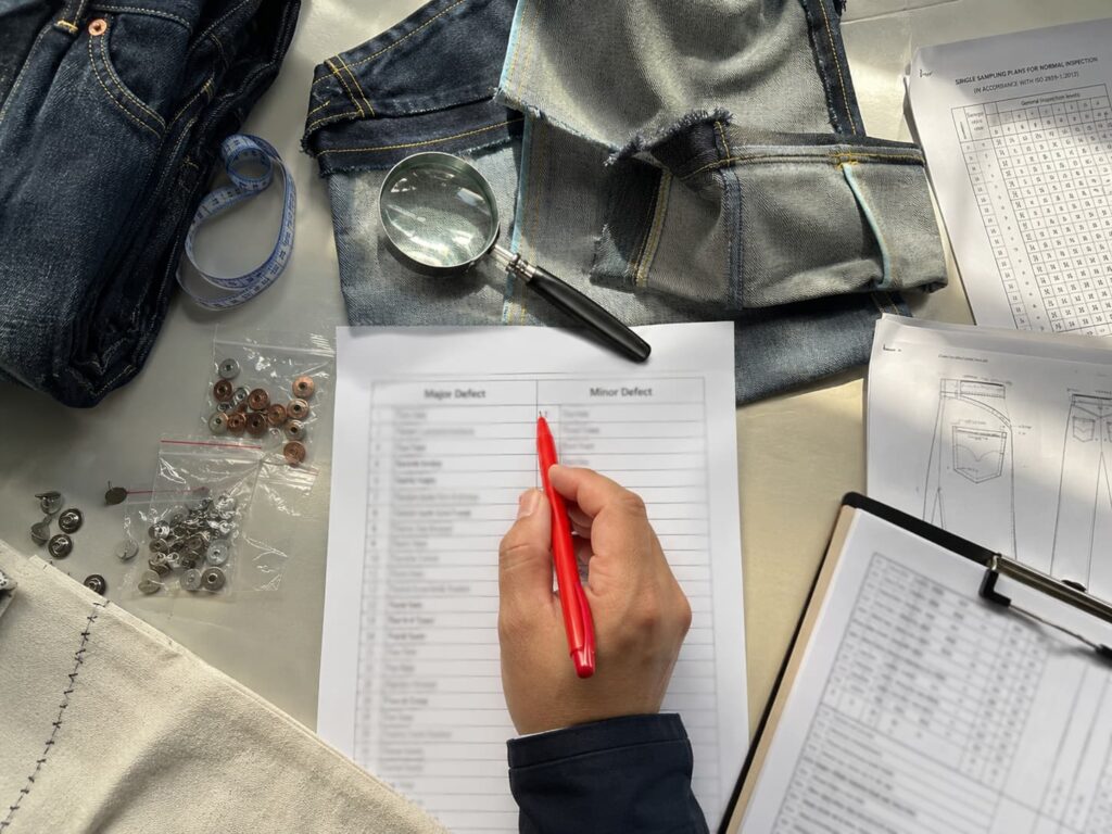 denim inspector deciding defect classification during final quality review