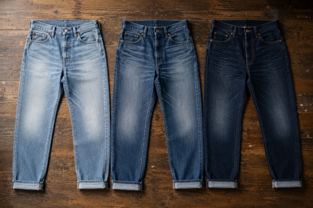 denim prototype garment showing fitting and development marks
