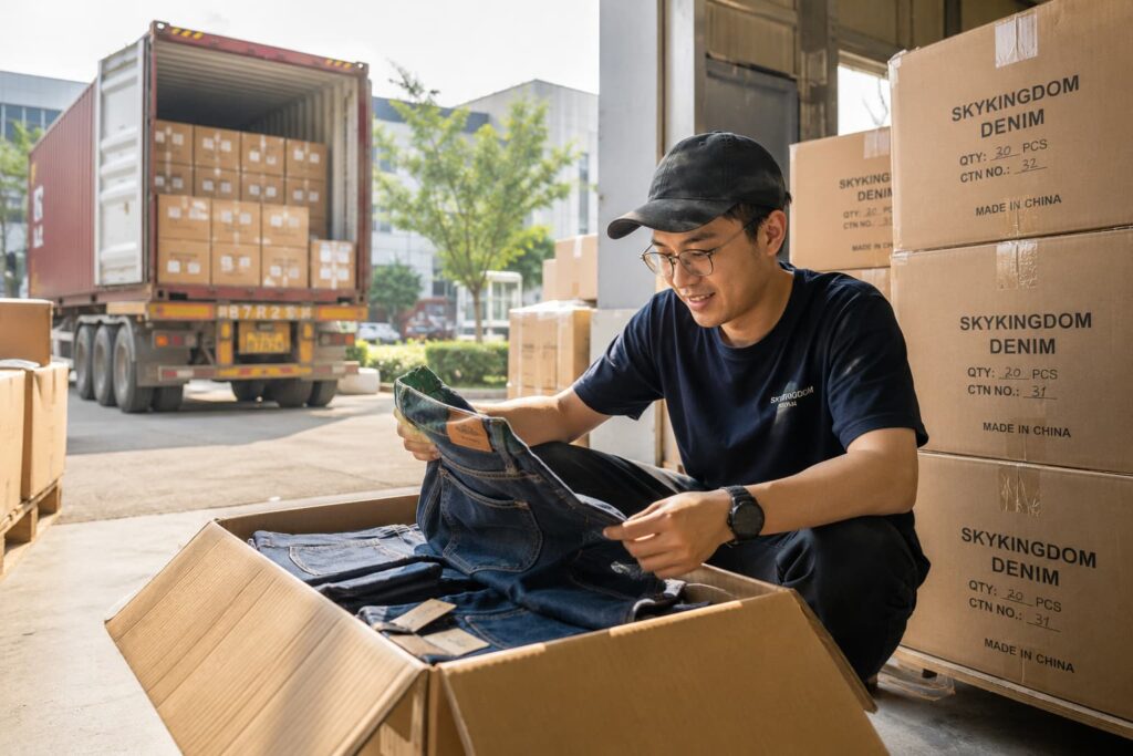 denim shipment arriving at warehouse after landed cost planning completed