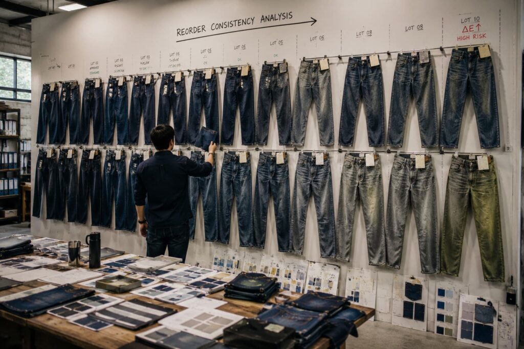 denim wash documentation connecting approved sample and reorder consistency