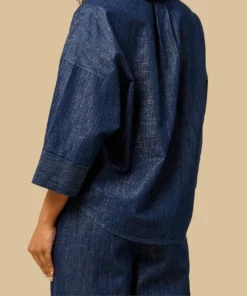 indigo cropped top wide leg denim set 02