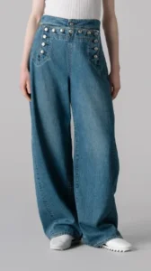 rose embroidered lace up wide leg jeans 01