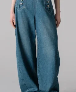 rose embroidered lace up wide leg jeans 01