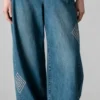rose embroidered lace up wide leg jeans 04