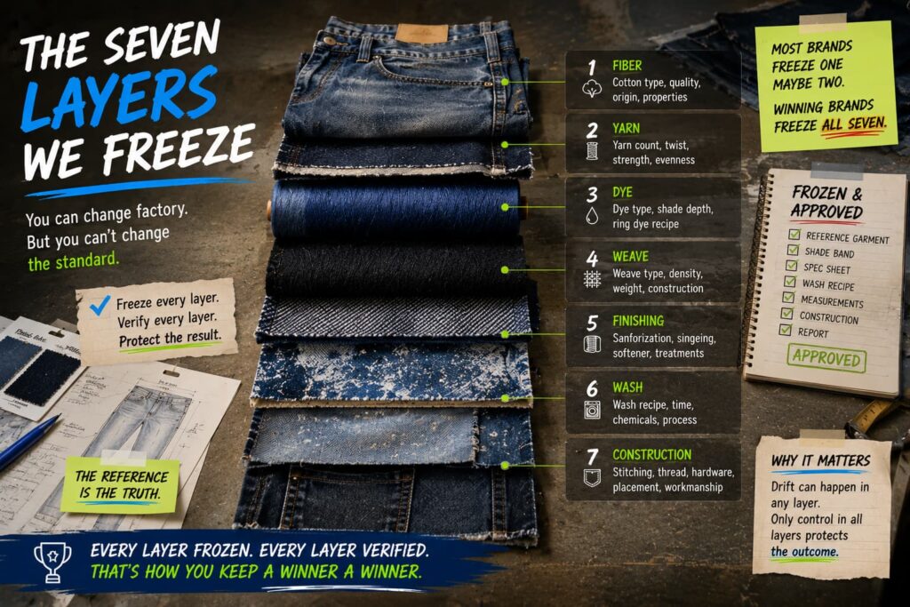 seven layer denim specification freeze from fiber to garment construction