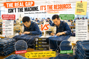 Factory resource allocation determines different denim production outcomes