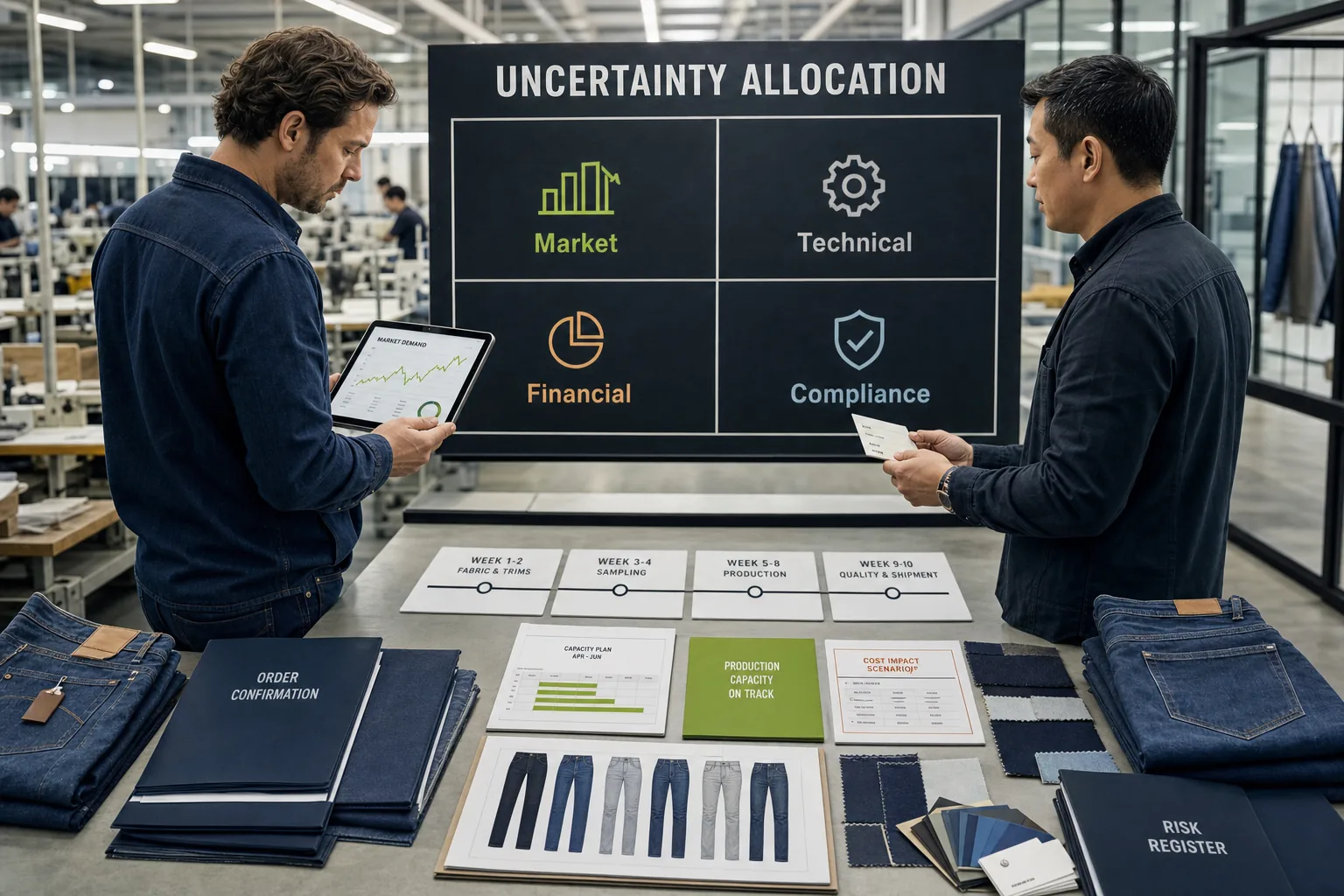 Denim factory priority and resource allocation affecting delivery outcomes