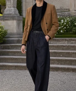 sk 20260722 mens denim style 005 brown blazer and wide leg denim concept