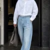 sk 20260722 mens denim style 007 white shirt and pale wide leg jeans concept