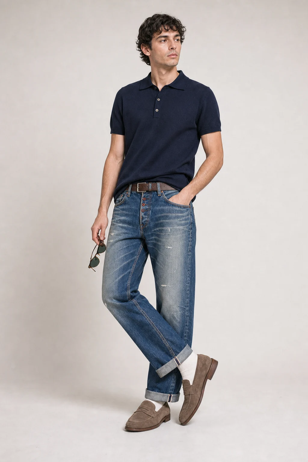 sk 20260722 mens denim style 015 polo shirt and classic blue jeans concept