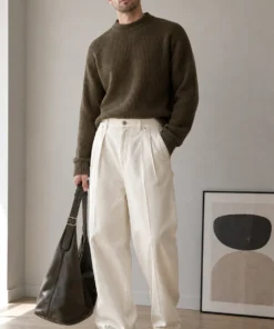 sk 20260722 mens denim style 022 olive knit and white denim trouser concept