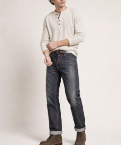sk 20260722 mens denim style 023 cream shirt and dark slim jeans concept