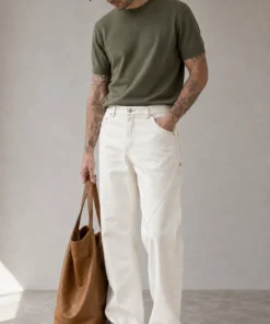 sk 20260722 mens denim style 025 olive tee and white wide leg jeans concept