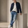 sk 20260722 mens denim style 027 navy jacket and light straight jeans concept