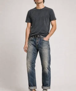sk 20260722 mens denim style 029 charcoal tee and vintage blue jeans concept