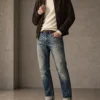 sk 20260722 mens denim style 032 brown jacket and washed slim jeans concept