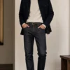 sk 20260722 mens denim style 037 black jacket and dark tapered jeans concept