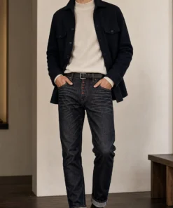 sk 20260722 mens denim style 037 black jacket and dark tapered jeans concept