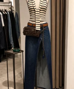 sk 20260722 street denim style 006 striped knit and front slit denim skirt conce