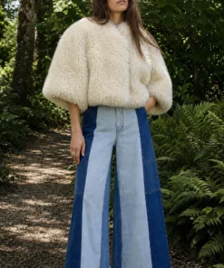 sk 20260722 street denim style 010 faux fur jacket and wide leg slit denim pants
