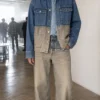 sk 20260722 street denim style 019 two tone denim jacket and washed wide leg jea