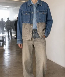 sk 20260722 street denim style 019 two tone denim jacket and washed wide leg jea