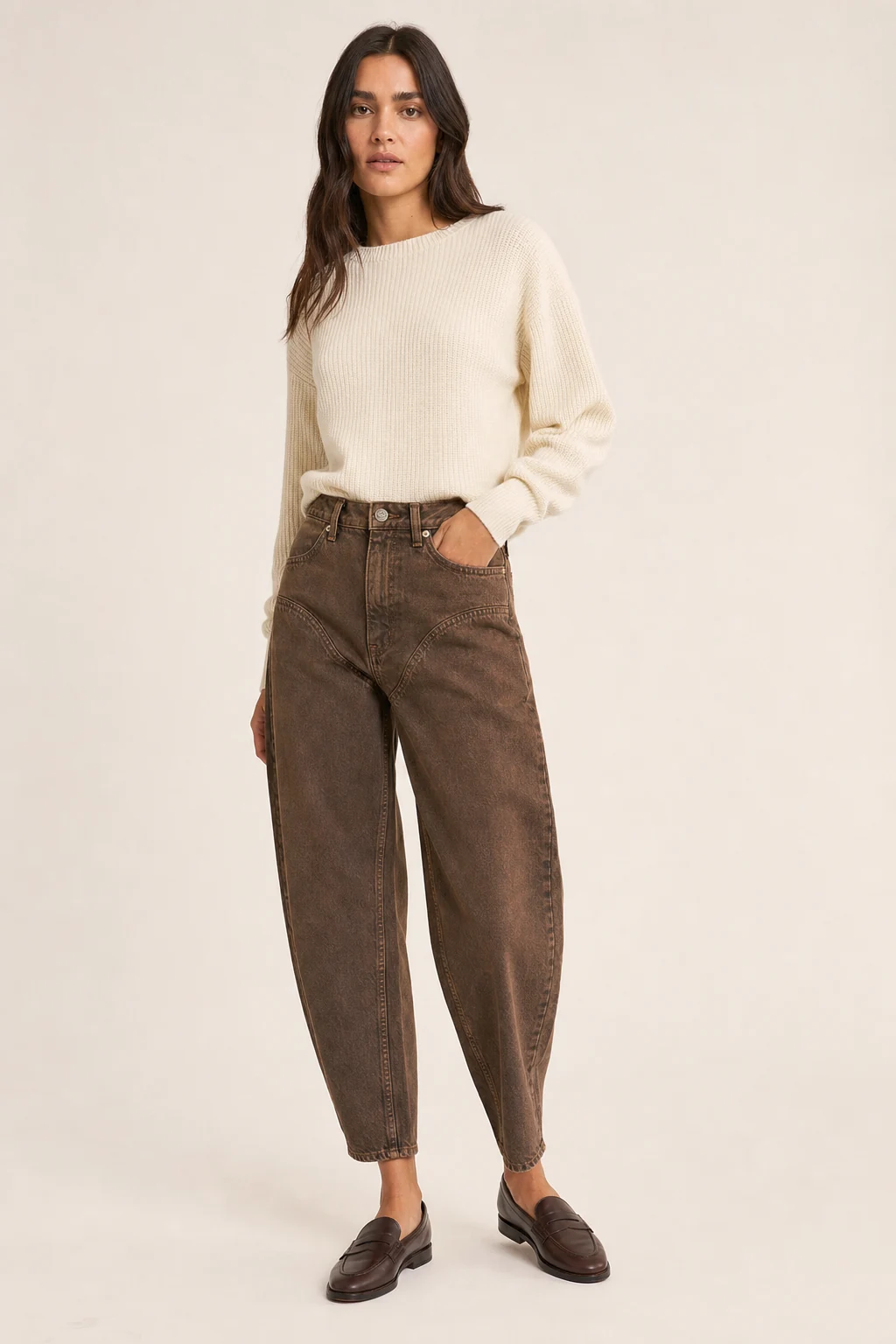 sk 20260722 womens denim style 013 brown cropped barrel pants concept