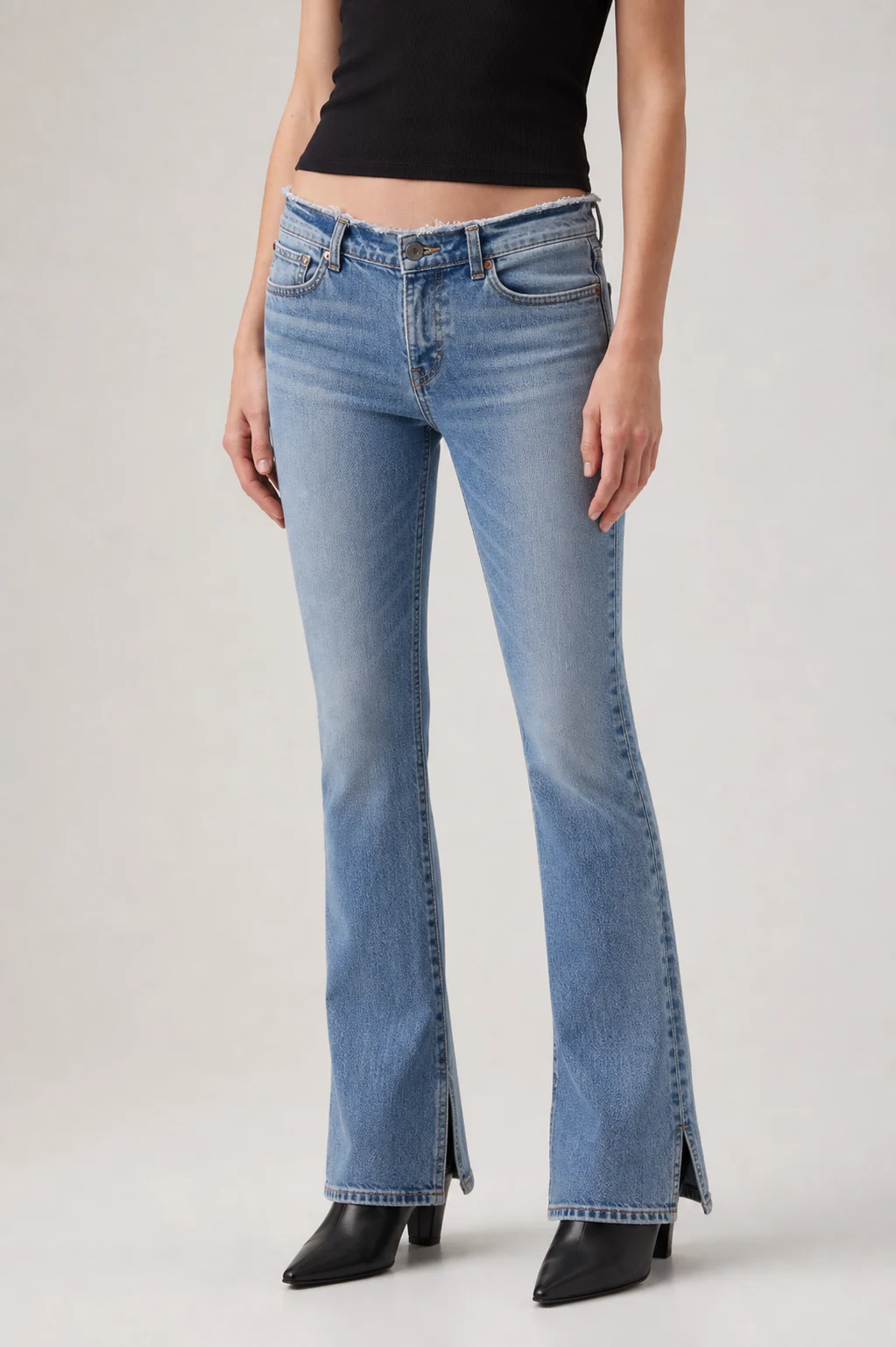 sk 20260722 womens denim style 014 light wash split hem flare jeans concept