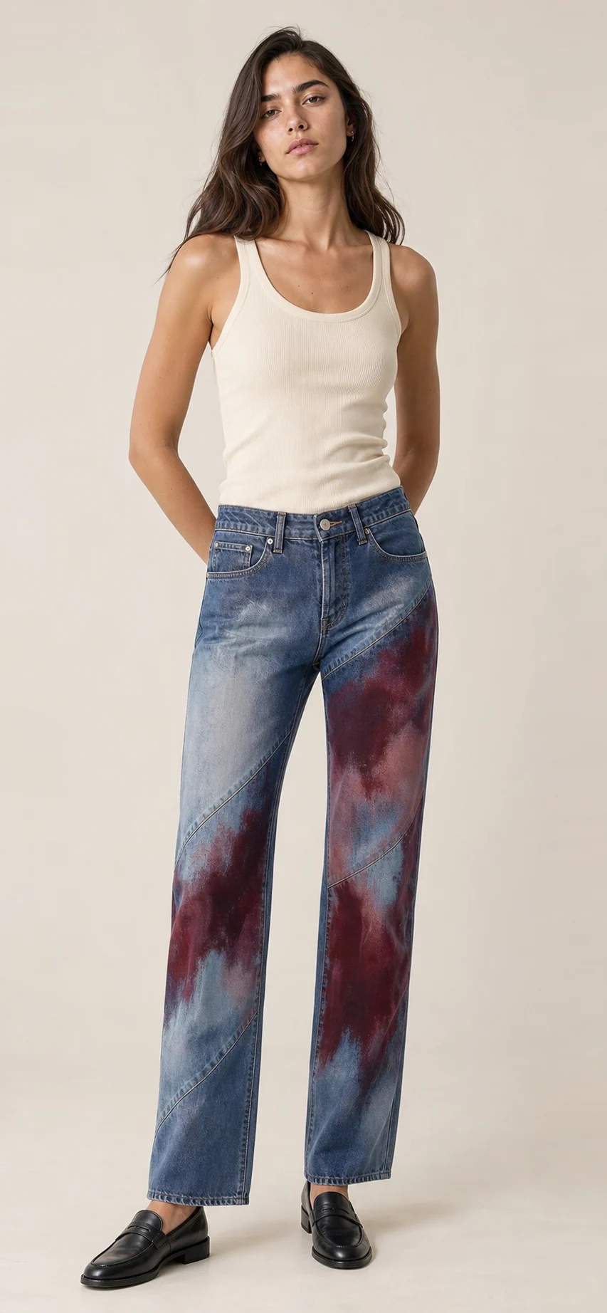 sk 20260722 womens denim style 015 art dyed slim flare jeans concept