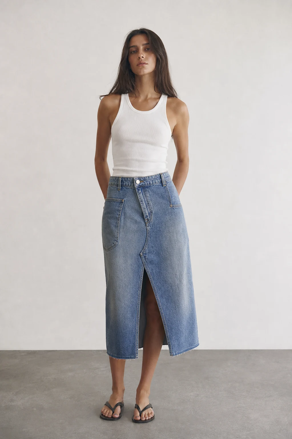 sk 20260722 womens denim style 018 light chambray wrap slit culotte concept