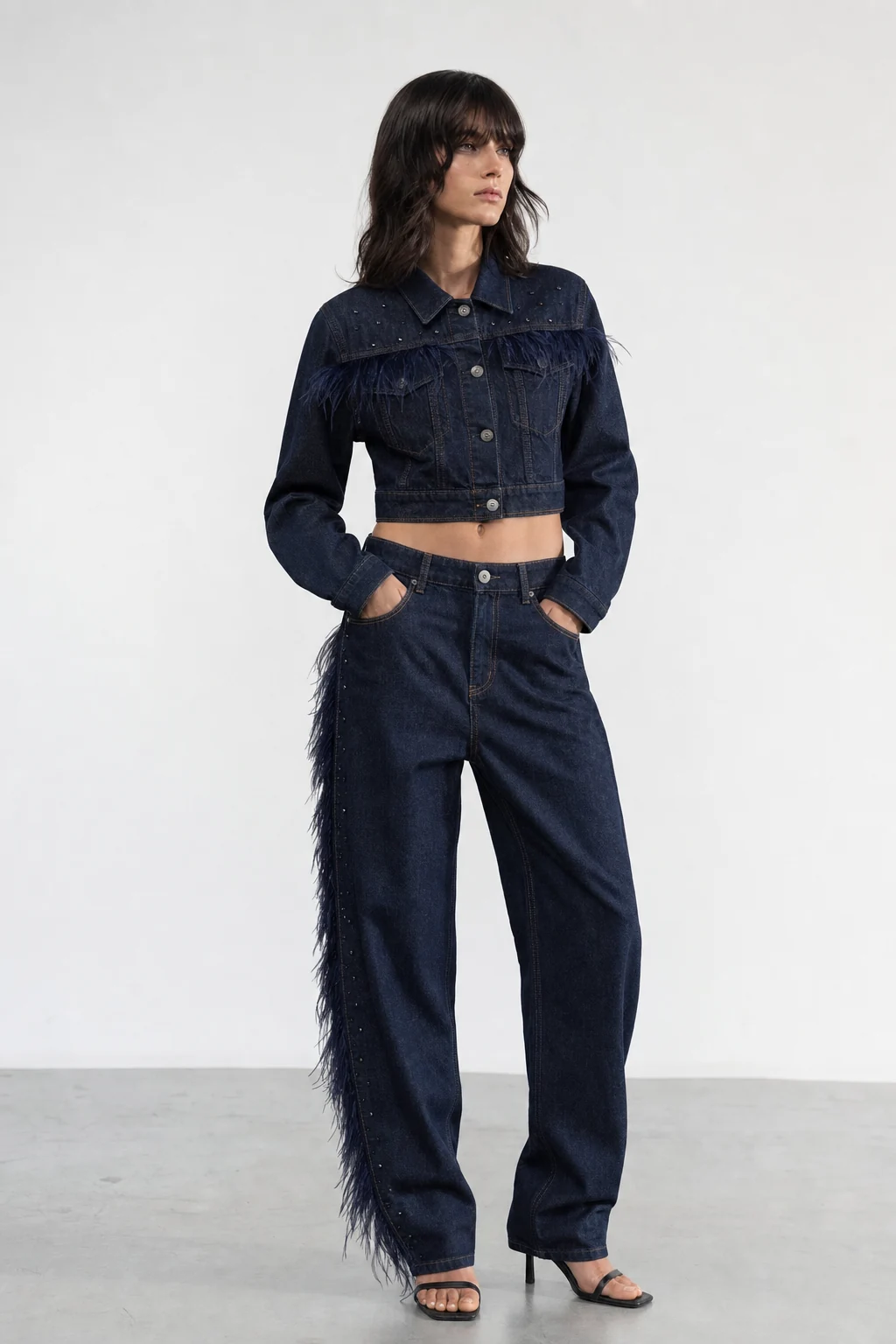 sk 20260722 womens denim style 025 dark denim shirt and trouser set concept