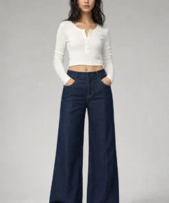 sk 20260722 womens denim style 026 deep indigo floor length wide leg jeans conce