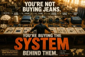 Vertically integrated jeans manufacturing system from raw cotton to finished jeans